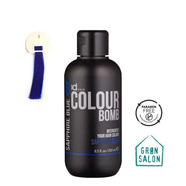 Tratament de colorare Colour Bomb Sapphire Blue 811 de la IdHAIR este o culoare directa pentru reimprospatarea nuantei sau pentru colorare semi-permanenta.