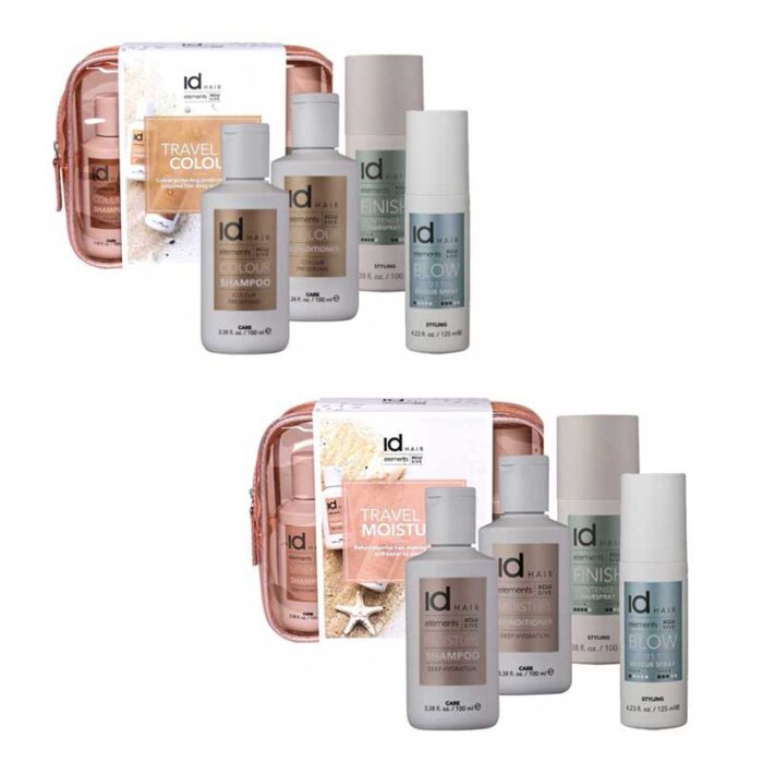 Travel Kit este un set de la id HAIR ce contine sampon, balsam, hairspray si 911 rescue. Puteti alege:  Colour Travel KIT Pentru Par Vopsit sau Moisture Travel KIT Pentru Hidratare.