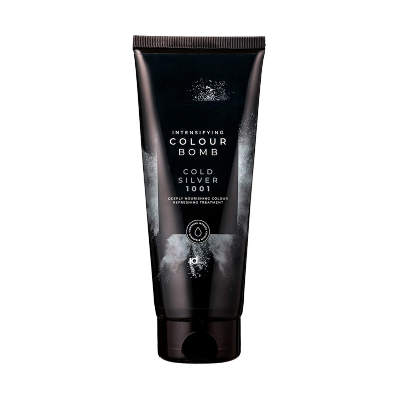 Tratament de colorare Colour Bomb Cold Silver 1001 de la IdHAIR este o culoare directa pentru reimprospatarea nuantei sau pentru colorare semi-permanenta.