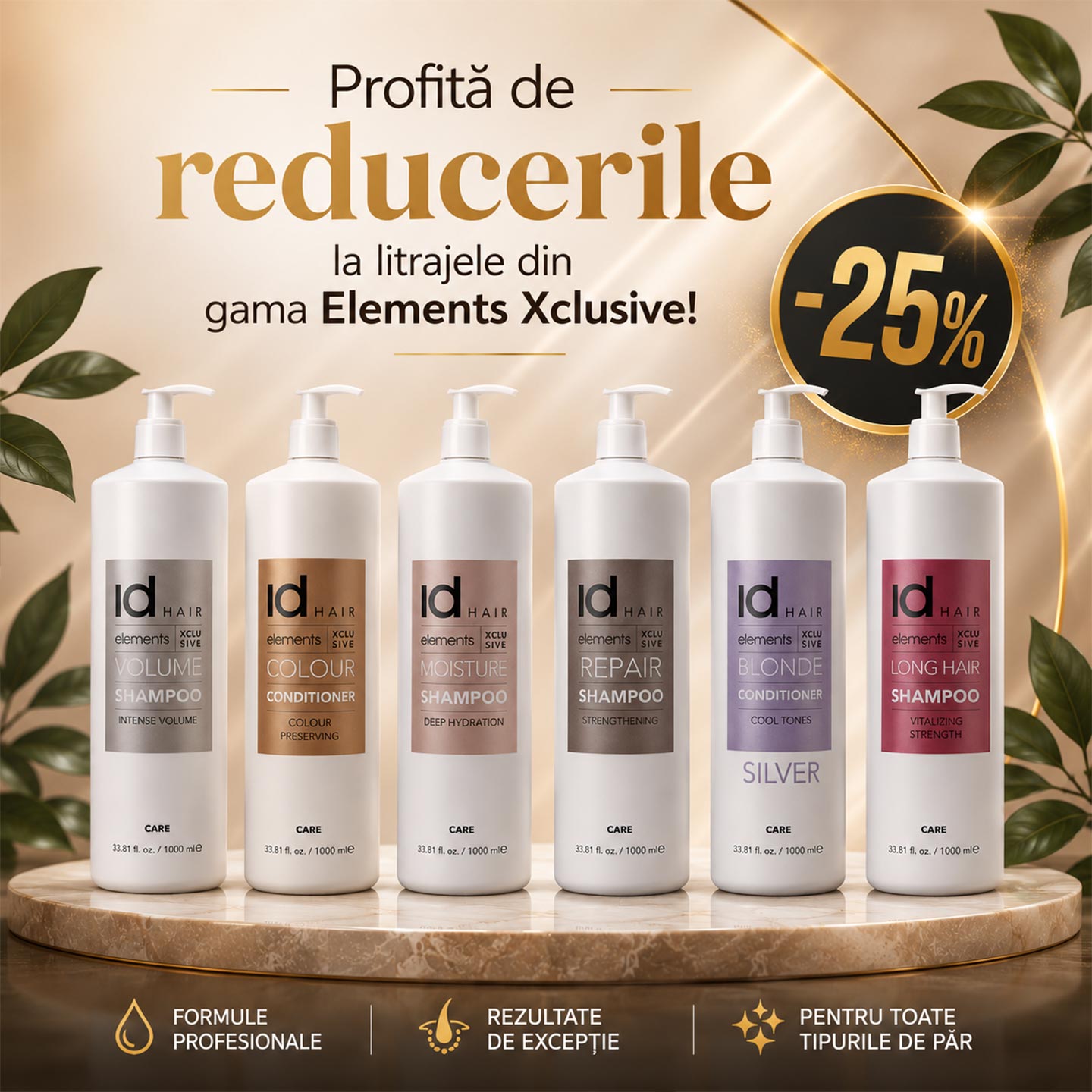 Profita de reducerile la litrajele din gama Elements Xclusive de la IdHAIR!